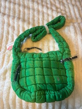 Free People Quilted Green Puffer Shoulder Bag